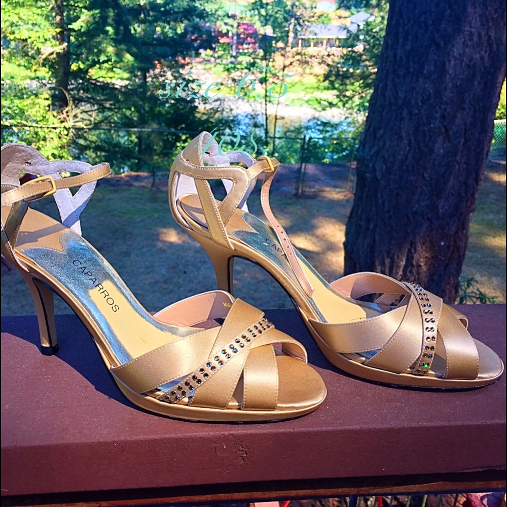 COPY - Women’s Wedding Satin Sandals. Gold w/ Rhi…